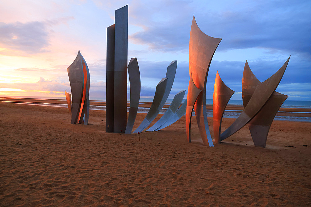 Les Braves monument on the Omaha Beach site in the commune of Saint-Laurent-sur-Mer in Calvados, Normandy, France