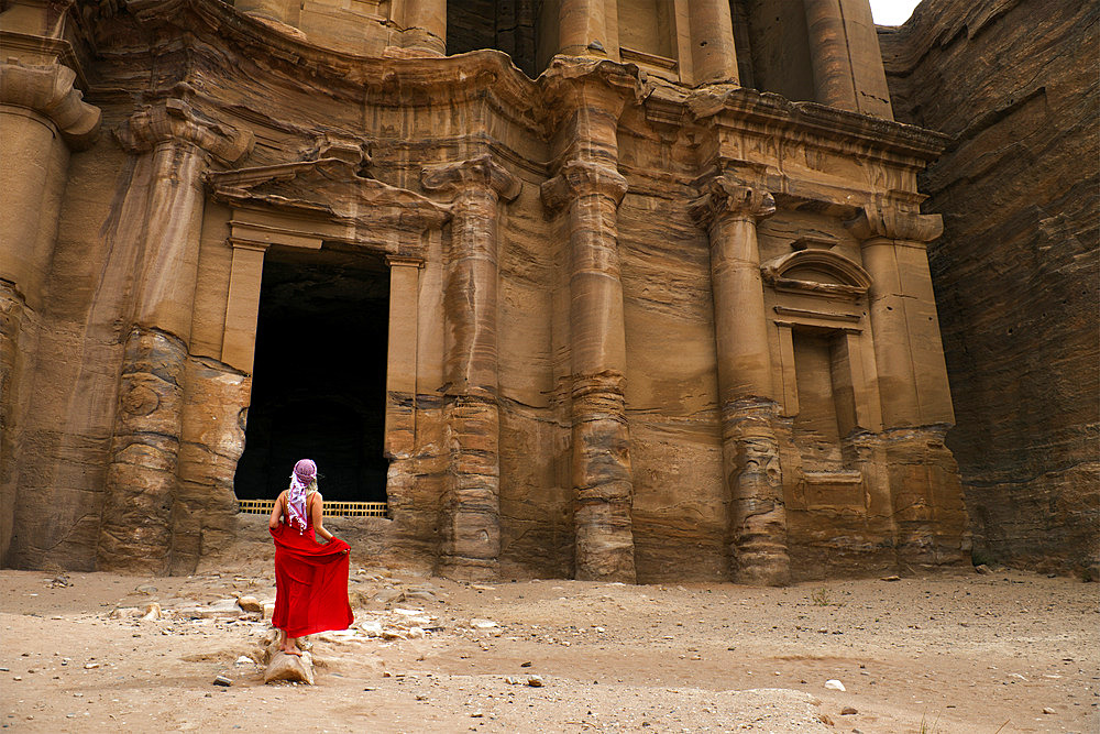 The Monastery;Deir), Petra. Monumental building excavated and sculpted in stone in the ancient Jordanian city of Petra. Jordan.