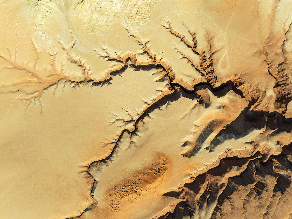 Canyon in the Tsondab Valley in the Namib Desert. Aerial view. Drone shot. Namibia.