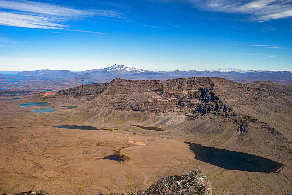 Mont Werth (908m) in front of Ross (1850m). Courbet Peninsula, Kerguelen archipelago.