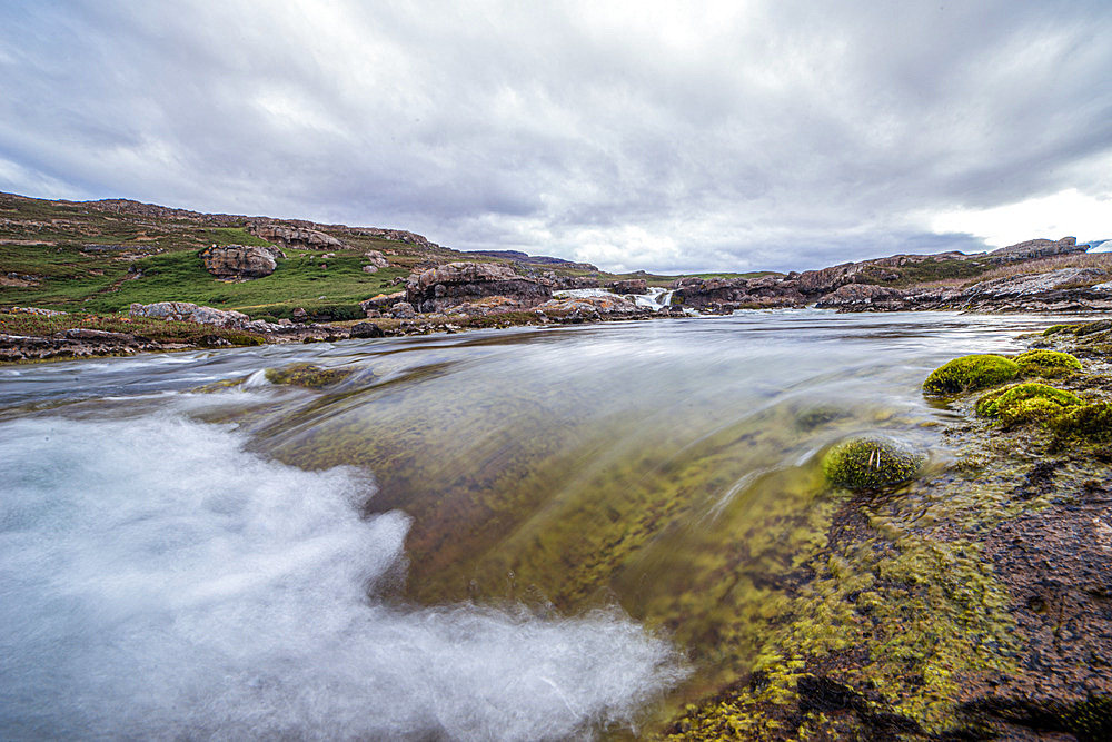 Lac Bontemps spillway in Irish Bay. Kerguelen Archipelago.
