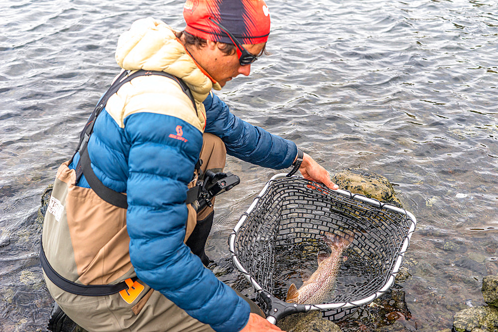 A salmon trout was caught. Irish Bay, Kerguelen Archipelago.