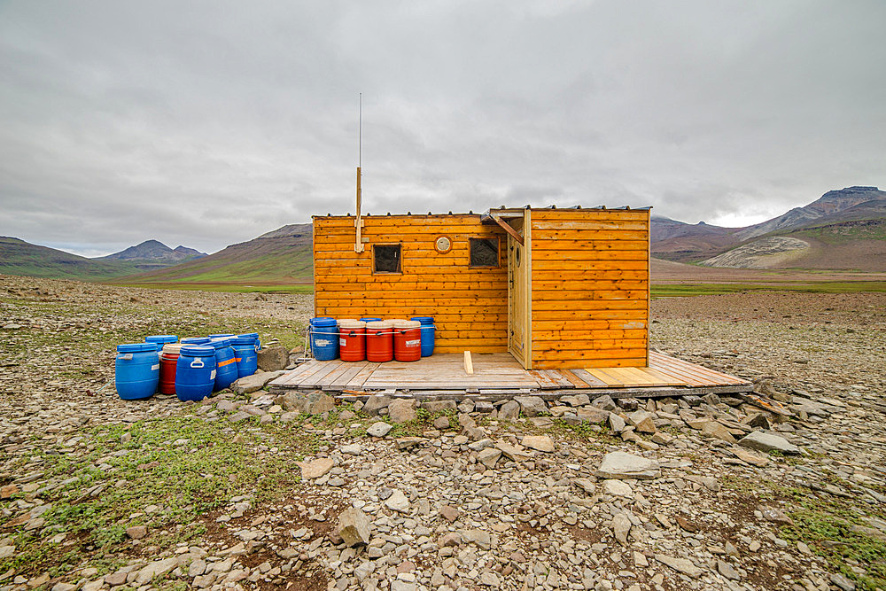 The Phonolite hut. View of the Phonolite hut. Made of wood, most Kerguelen huts are simple and efficient, easy to maintain and quick to assemble and disassemble. Kerguelen Islands