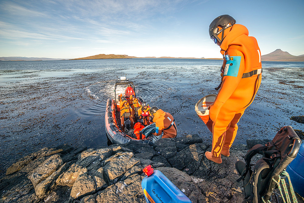 Zodiac used to drop off and pick up scientific teams on the many islands in the Golfe du Morbihan, where the waters are calmer. Kerguelen Archipelago
