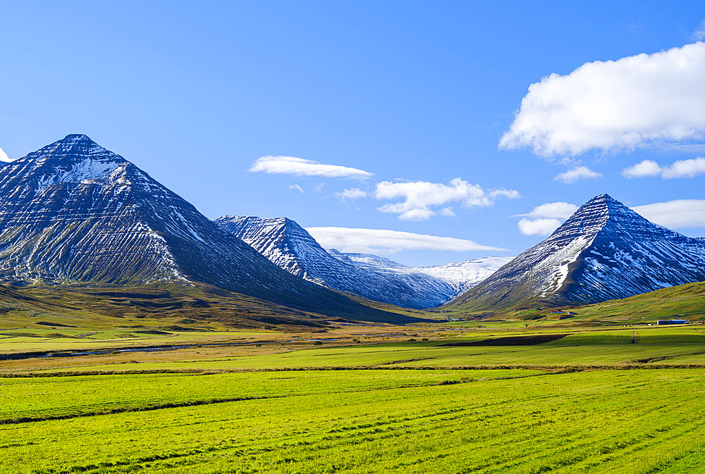Valley Svarfadardalur. Landscape on the Troellaskagi Peninsula during autumn in northern Iceland. Europe, Northern Europe, Iceland