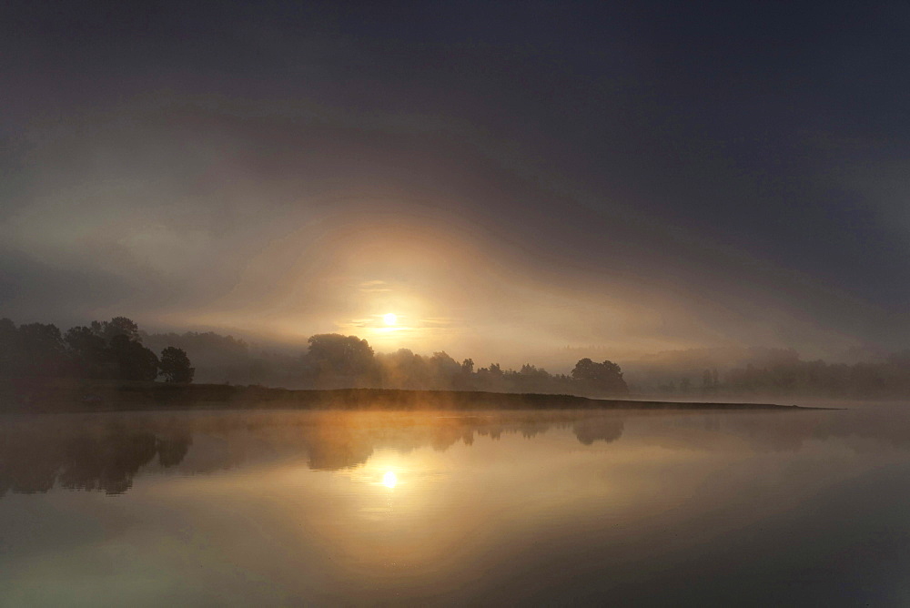 lake in morning mist nature summer mood barrage of Pohl Vogtland Saxony Germany Nature Scenery