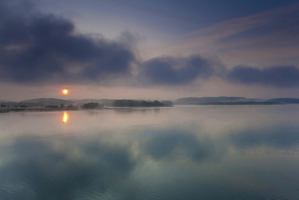 lake in morning mist sunrise nature mood