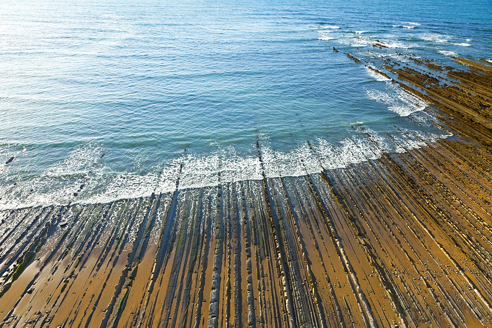 flysch at Sakoneta beach sedimentary rocks at the Basque coast between the villages of Deba and Zumaia UNESCO Geopark Nature Ocean Scenery Travel