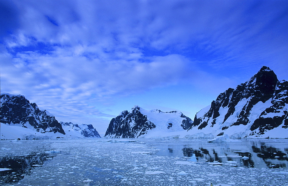 Early morning scenery of the Antarctic Peninsula Region.  Lemaire Channel, Antarctic Peninsula, Antarctica.