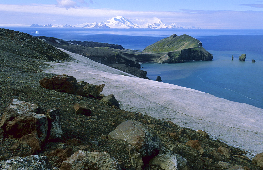 View of Baily Head, and Livingston Island on the horizon.  Whaler's Bay, Deception Island, Antarctic Peninsula, Antarctica