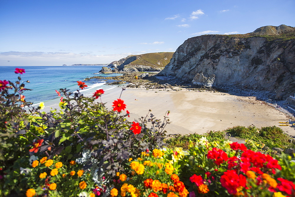 Trevaunance Cove in St Agnes, Cornwall, UK.