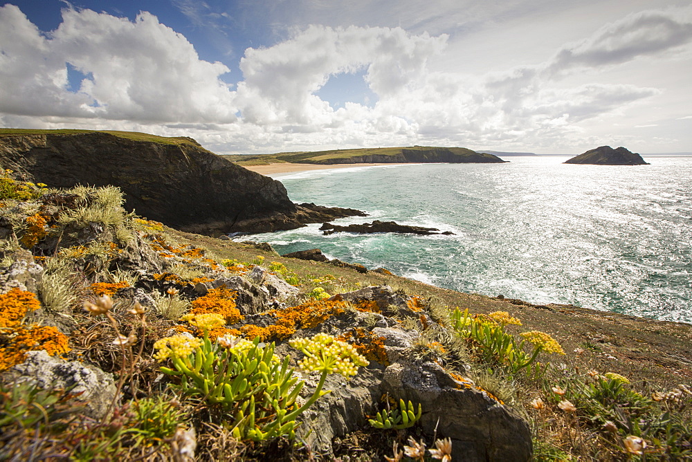 Looking towards Hollywell Beach near Newquay, Cornwall, UK.