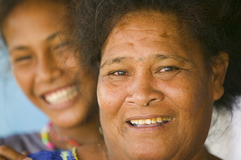 A mother and child on Funafuti Atoll, Tuvalu, Pacific