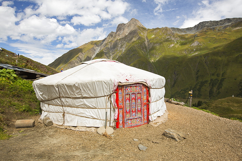 A yurt at a mountain refuge below Mont Ferret in the Swiss alps, above La Fouly.