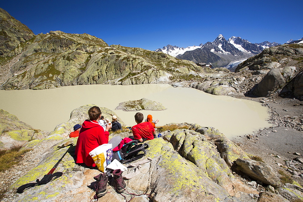 Lac Blanc on the Aiguille rouge above Chamonix, France.