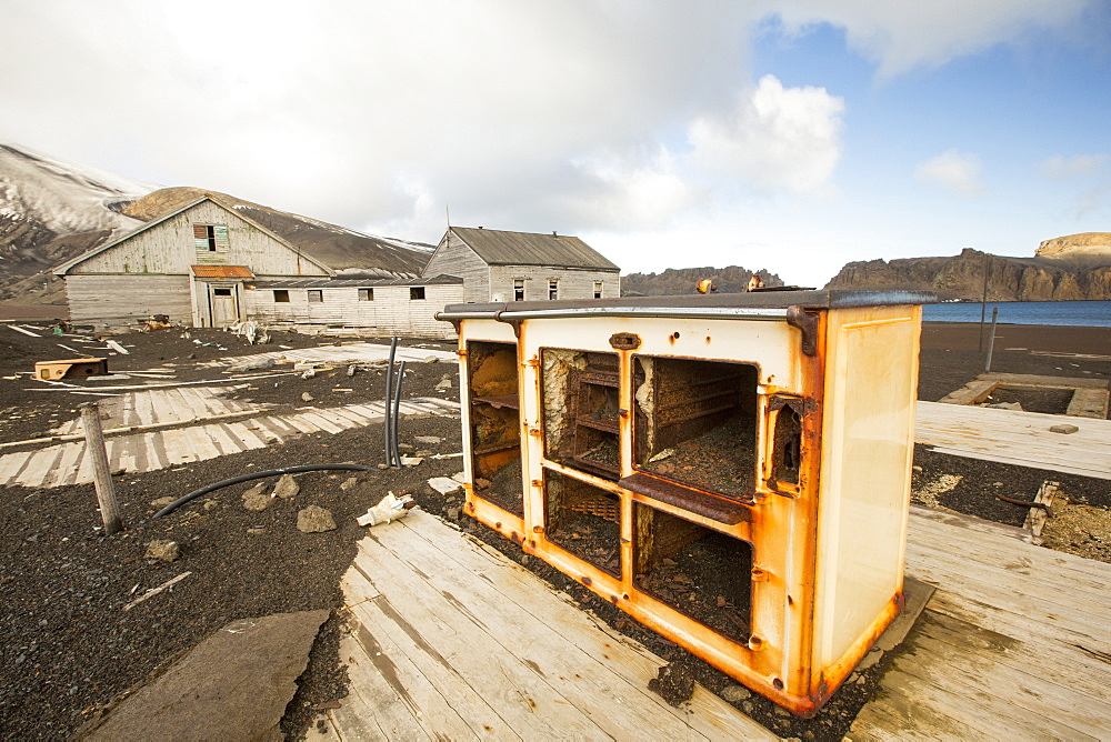 A stove at the old British Antarctic Survey station on Deception Island in the South Shetland Islands off the Antarctic Peninsular which is an active volcanic caldera. It was abandoned in 1967 when it was over run by a volcanic eruption.