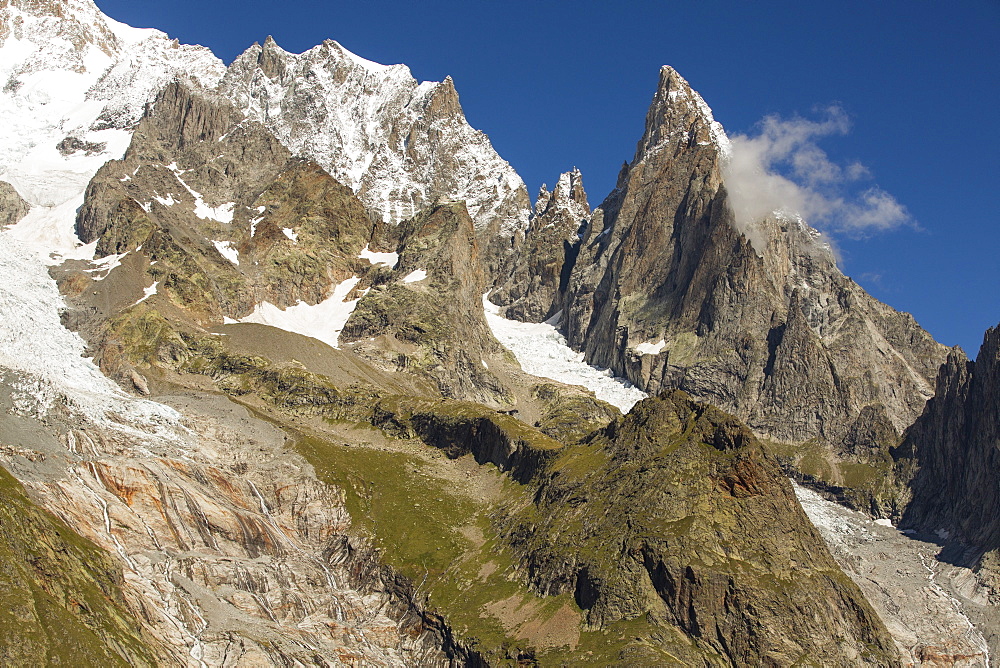 Looking towards the Les Pyramides Calcaires below Mont Blanc and Mont Blanc du Courmayeur.