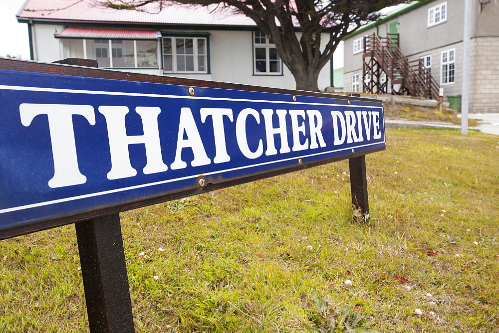 Thatcher Drive in Port Stanley, the capital of the Falkland Islands, named after Margaret Thatcher took the decision to liberate the Falklands after the Argentine invasion.