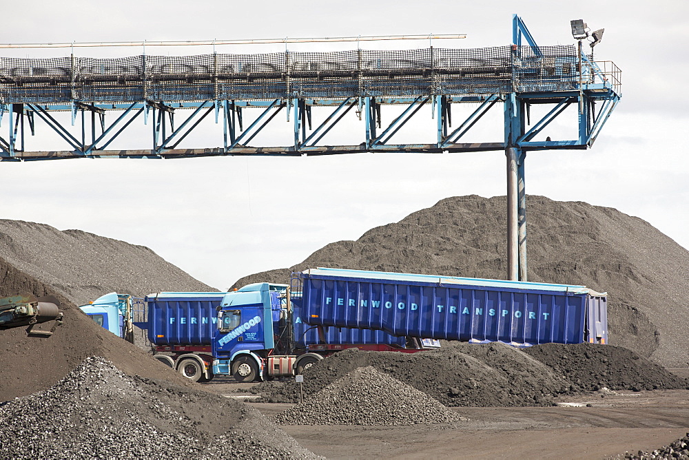 Coal on the docks in Hull, on the Humber Estuary, Yorkshire, UK.