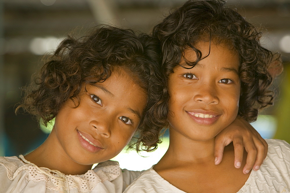 Girls face an uncertain future as their island home is threatened by global warming induced sea level rise, Funafuti Atoll, Tuvalu, Pacific