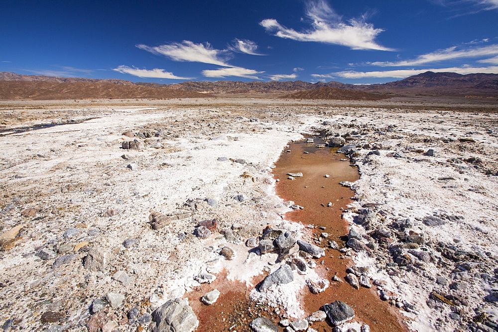 Saline creeks in Death Valley which is the lowest, hottest, driest place in the USA, with an average annual rainfall of around 2 inches, some years it does not receive any rain at all.