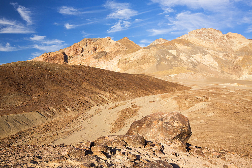 Badland scenery around Artists Drive road, Death Valley which is the lowest, hottest, driest place in the USA, with an average annual rainfall of around 2 inches, some years it does not receive any rain at all.