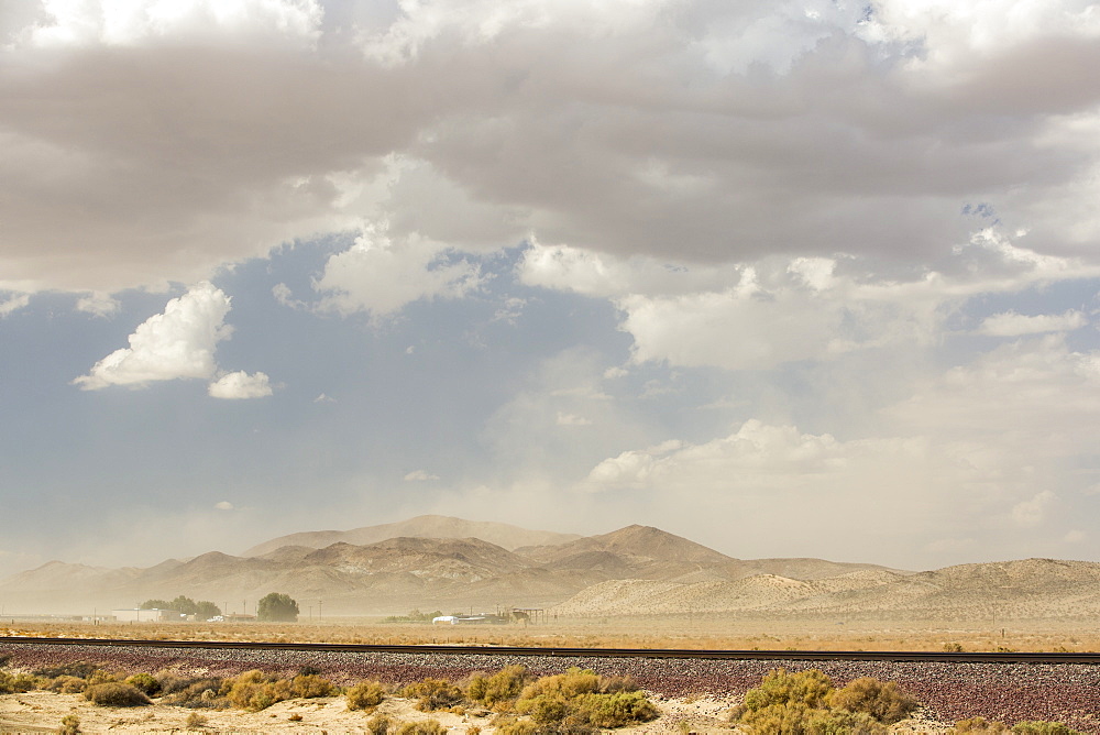 A dust storm in the Mojave Desert in California, USA.