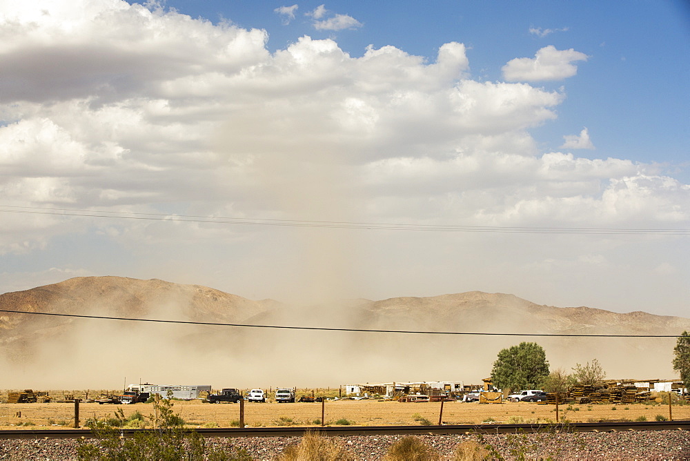 A dust storm in the Mojave Desert in California, USA.