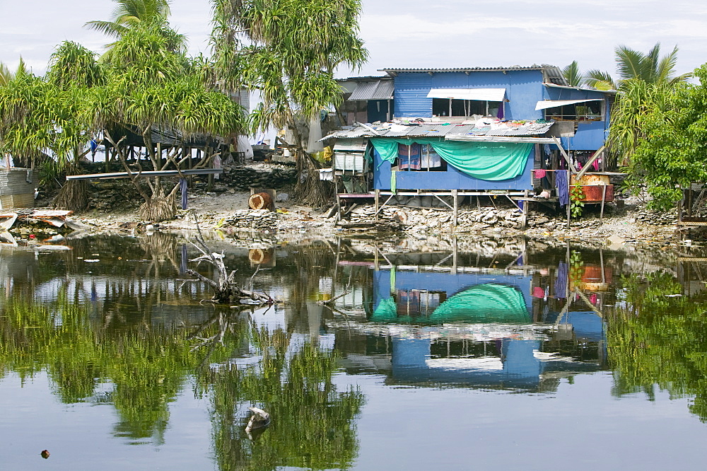 Floodwater due to global warming induced sea level rise inundates Funafuti Atoll, Tuvalu, Pacific