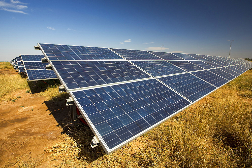 Asia's largest solar popwer station, the Gujarat Solar Park, in Gujarat, India. It has an installed capacity of 1000 MW