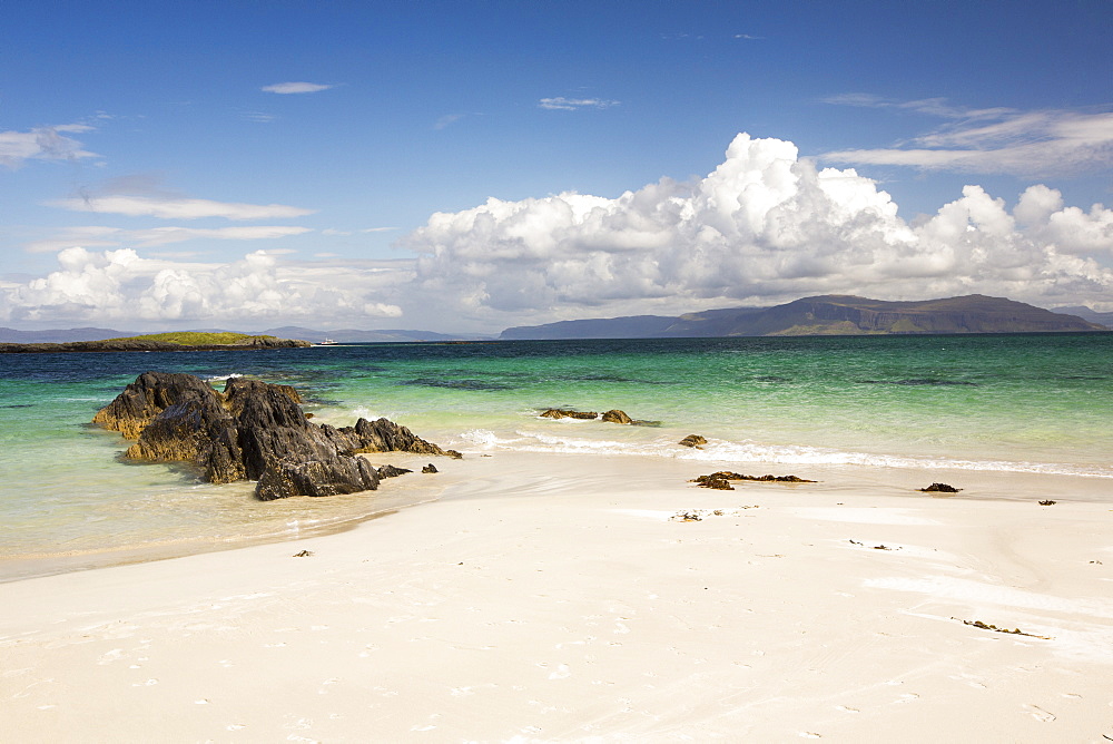 White sand beaches and clean seas on the north coast of Iona, off Mull, Scotland, UK.