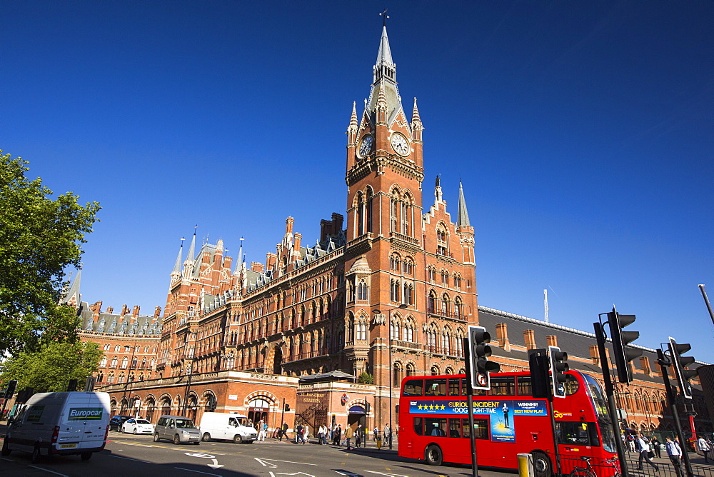 A routemaster bus by St Pancras station in London, UK.