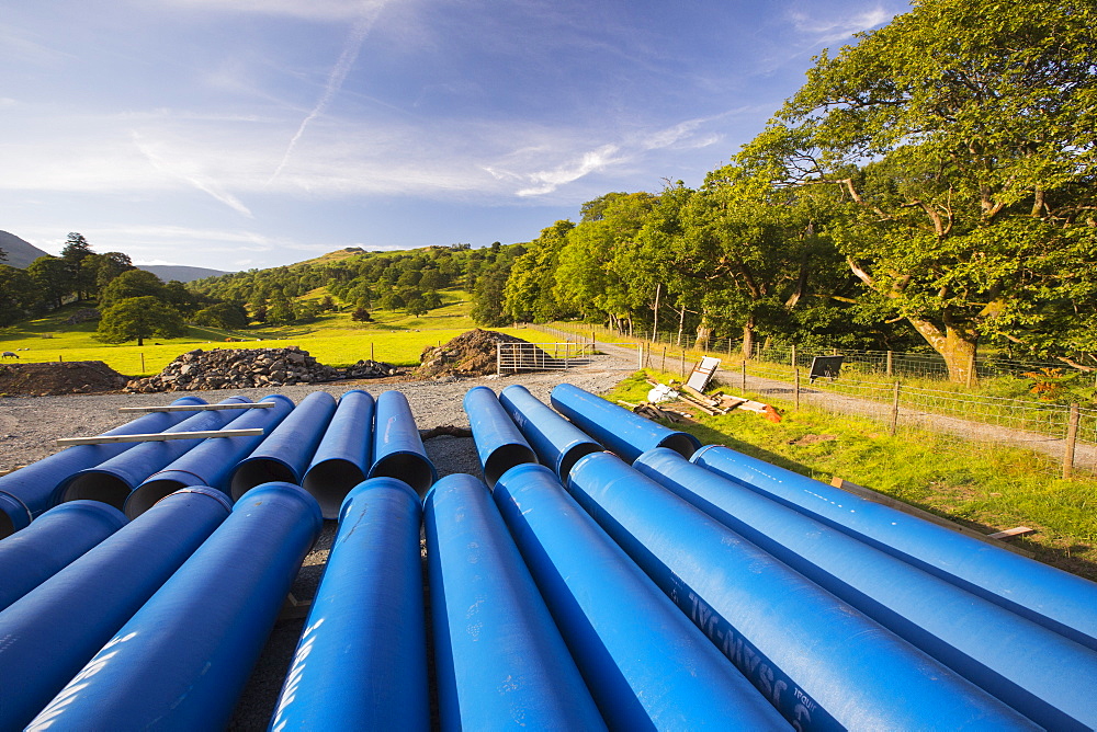 Hdro pipes for the New Rydal Hall Hydro electric scheme, Ambleside, Lake District, UK.