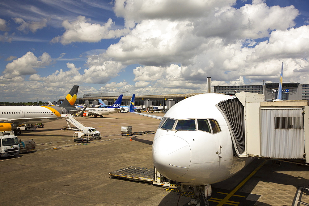 A plane at Manchester airport, UK.