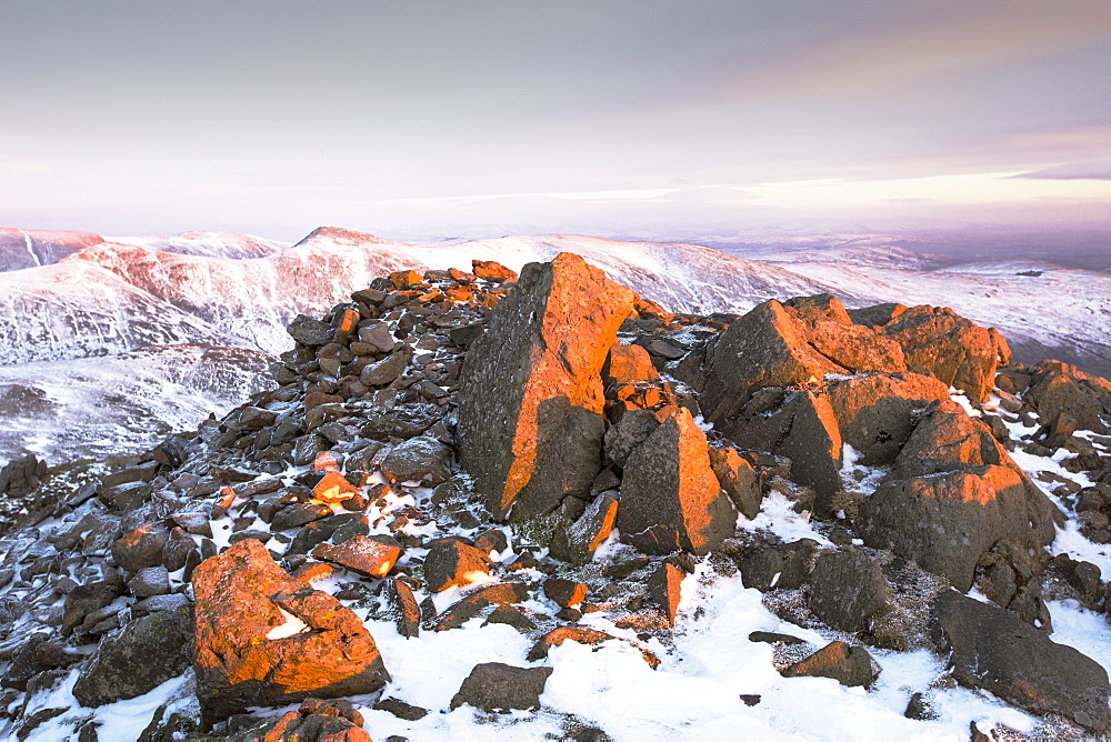 The summit of Red Screes at sunset in the Lake District, UK, taken on Wednesday 4th February 2015