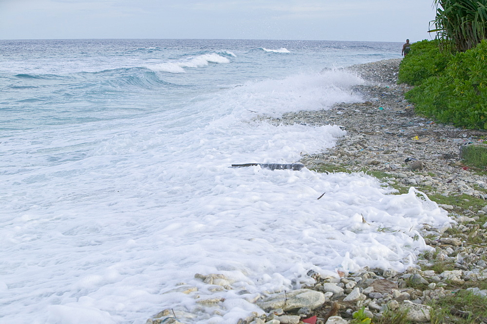 Sea water incursion onto Funafuti Atoll the main island, as global warming induced sea level rise threatens to flood these low lying islands, Funafuti, Tuvalu, Pacific