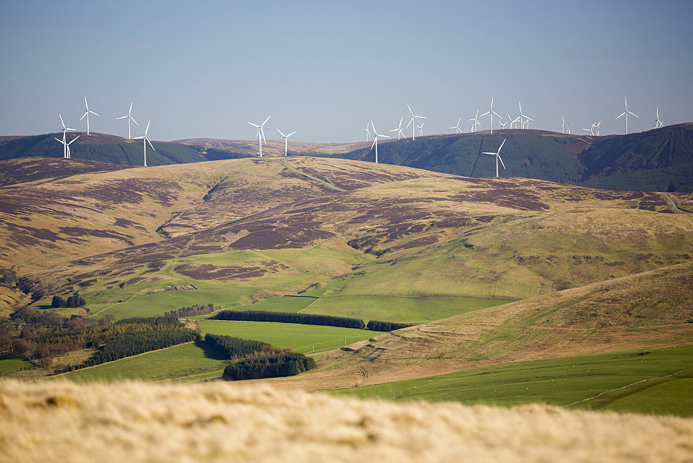 A Wind farm in the Southern uplands of Scotland near Biggar, viewed from Tinto Hill.