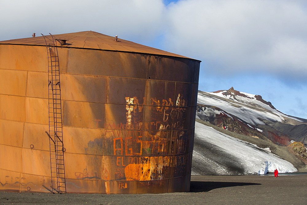 The old abandoned whaling station on Deception Island in the South Shetland Islands off the Antarctic Peninsular which is an active volcanic caldera.