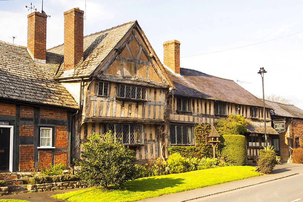 Ancient, medieval Tudor timber framed houses in Pembridge, Herefordshire, UK.