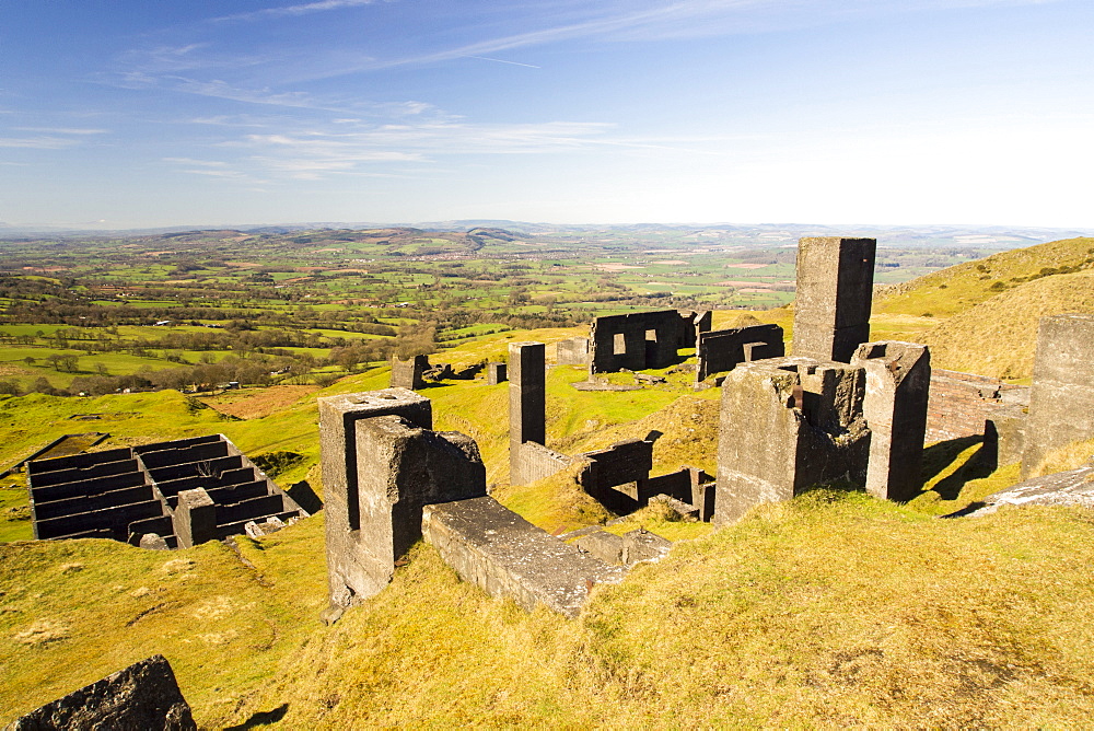 Old quarry remains on Clee Hill in Shropshire, UK.