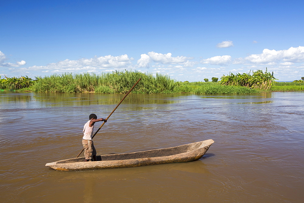 A dug out canoe on the Shire River, in Nsanje, Malawi.