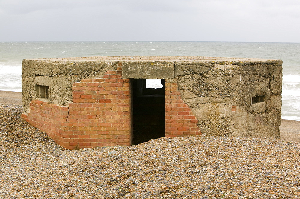 A 2nd World War bunker on the beach at Cley, Norfolk, England, United Kingdom, Europe