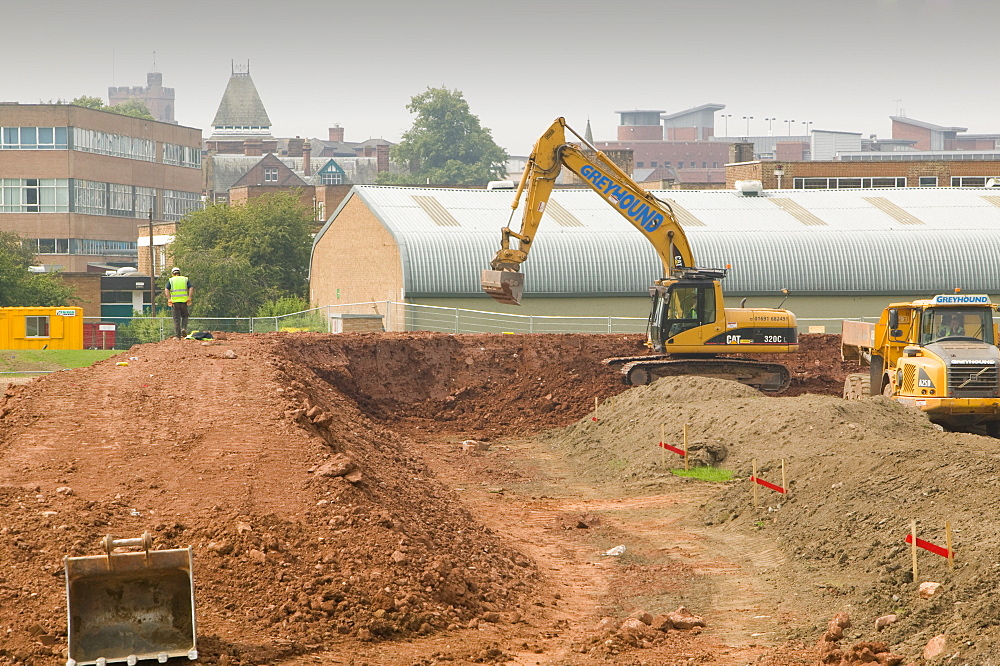 Construction of new flood defences in Carlisle after the disastrous floods there, Cumbria, England, United Kingdom, Europe