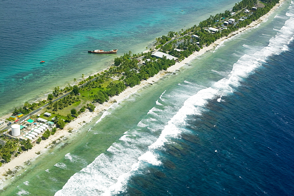 Funafuti Atoll from the air threatened by global warming induced sea level rise, Tuvalu, Pacific