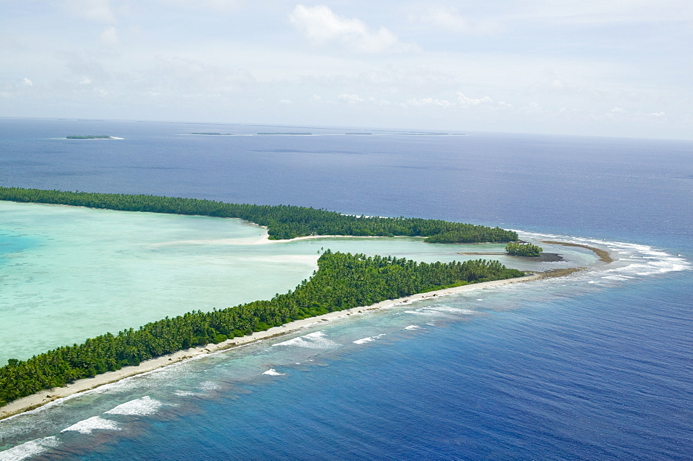 Funafuti Atoll from the air threatened by global warming induced sea level rise, Tuvalu, Pacific