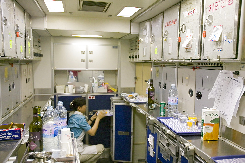 The galley of an Air Korean flight, South Korea, Asia