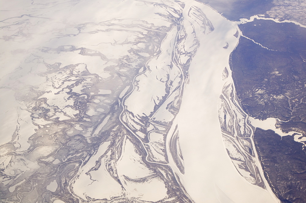 The frozen tundra from the air in Eastern Siberia, Russia, Eurasia