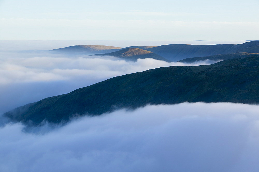 View from Red Screes above a temperature inversion, Lake District National Park, Cumbria, England, United Kingdom, Europe