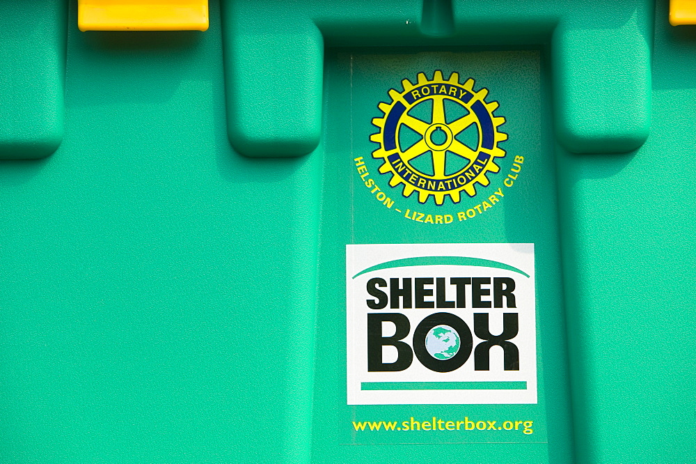 A shelter box for humanitarian aid, Eden Project, Cornwall, England, United Kingdom, Europe