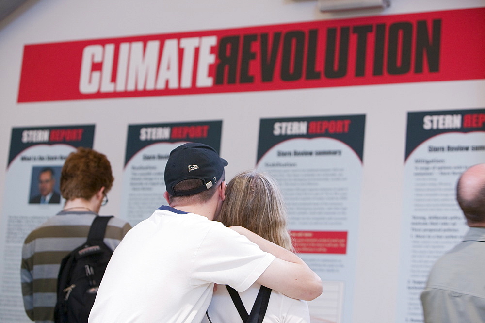 A display about the Stern Report into climate change at the Eden Project, Cornwall, England, United Kingdom, Europe